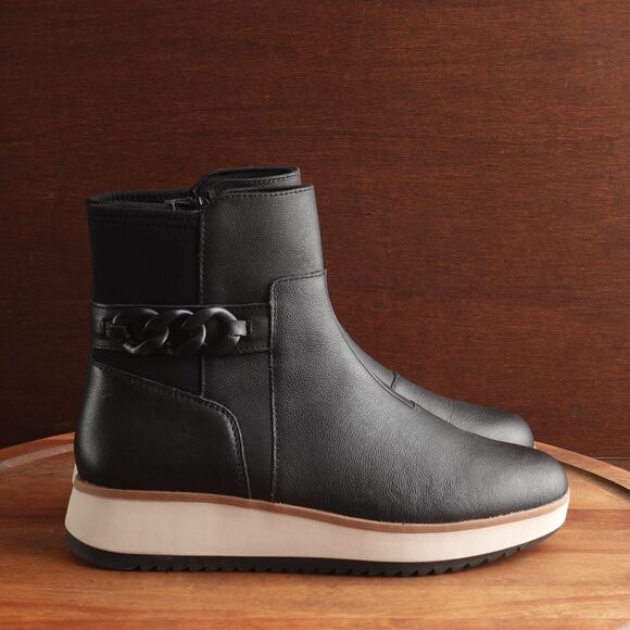 Clarks Boots Womens SZ 9M Black Zylah Rose Wedge Ankle Leather Side Zip Comfort - Picture 1 of 14